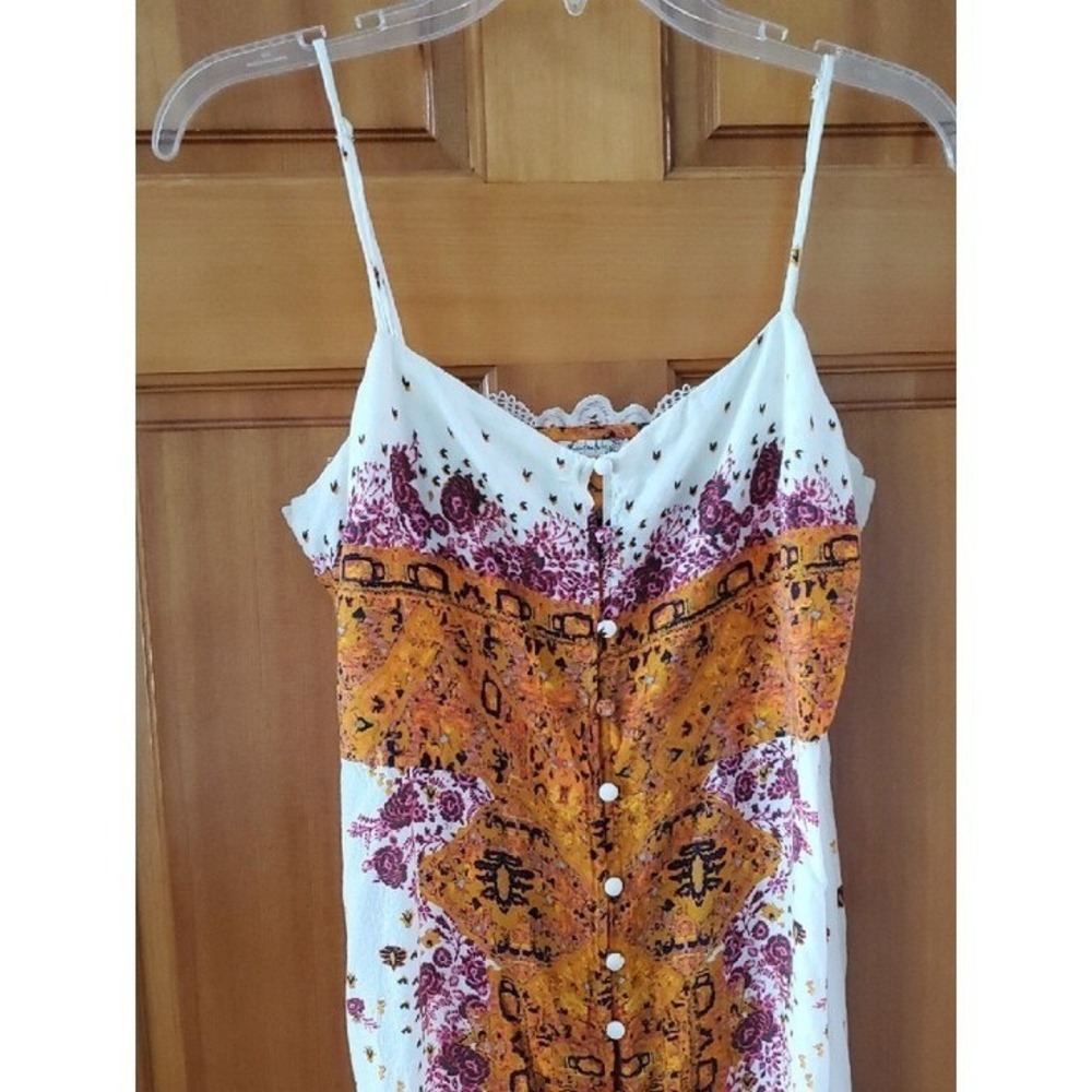 Free People Morning Song Cream Maxi Dress with Orange & Pink Floral Center Panel - Picture 4 of 10